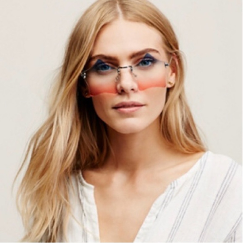 Free People Rockstar Rimless Sunglasses Color: Fire cracker